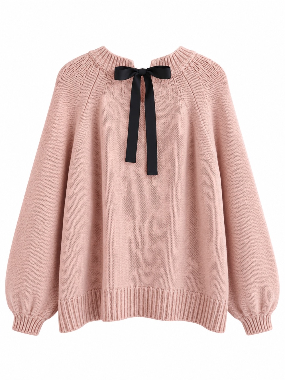 LOFT Blush Pink Knit Sweater with Black Bow Back – Size L